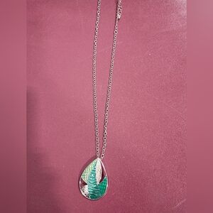 Teardrop Pendant Necklace in Green and Silver